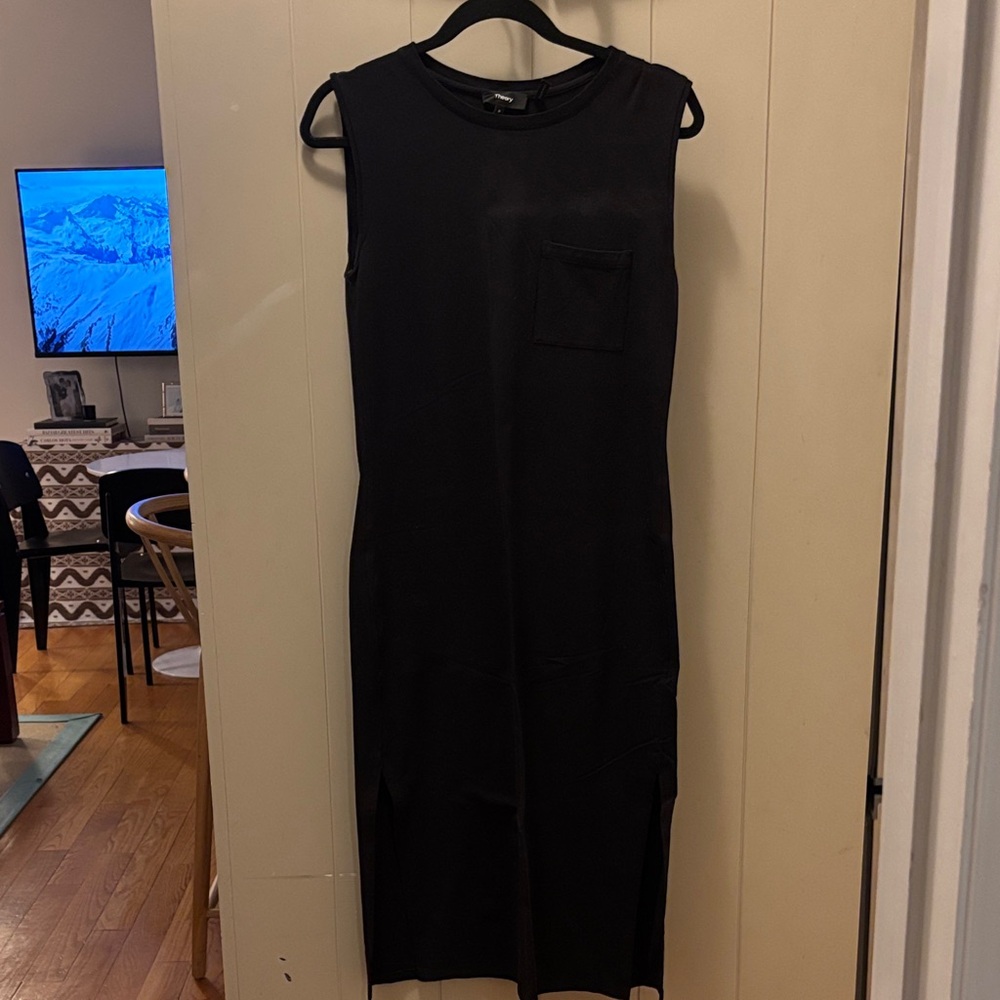 Theory Black Midi Dress with Pocket Detail